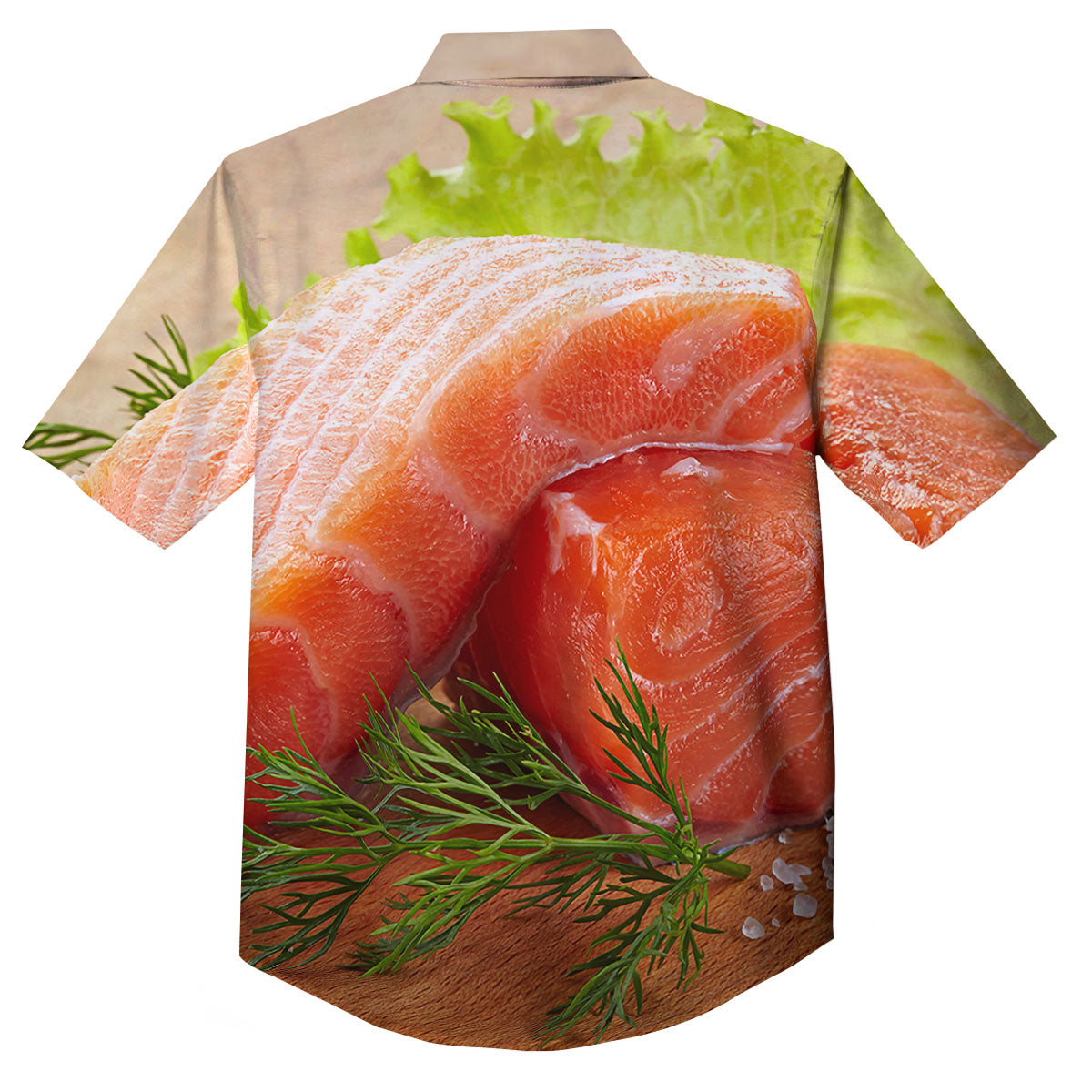 Fresh Salmon Print Button Up Shirt-grizzshop