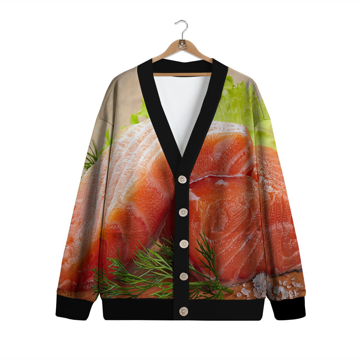 Fresh Salmon Print Cardigan-grizzshop