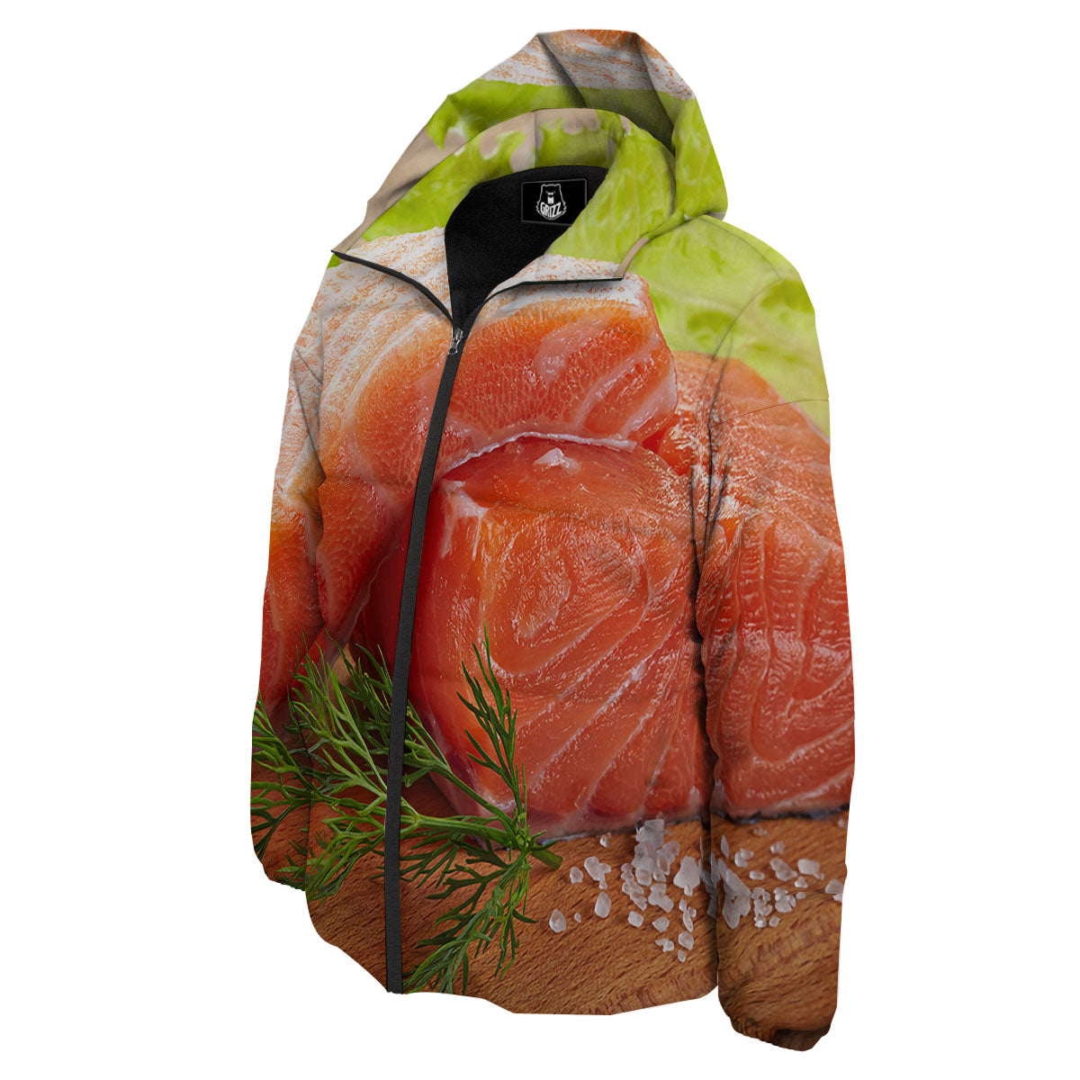 Fresh Salmon Print Down Jacket-grizzshop