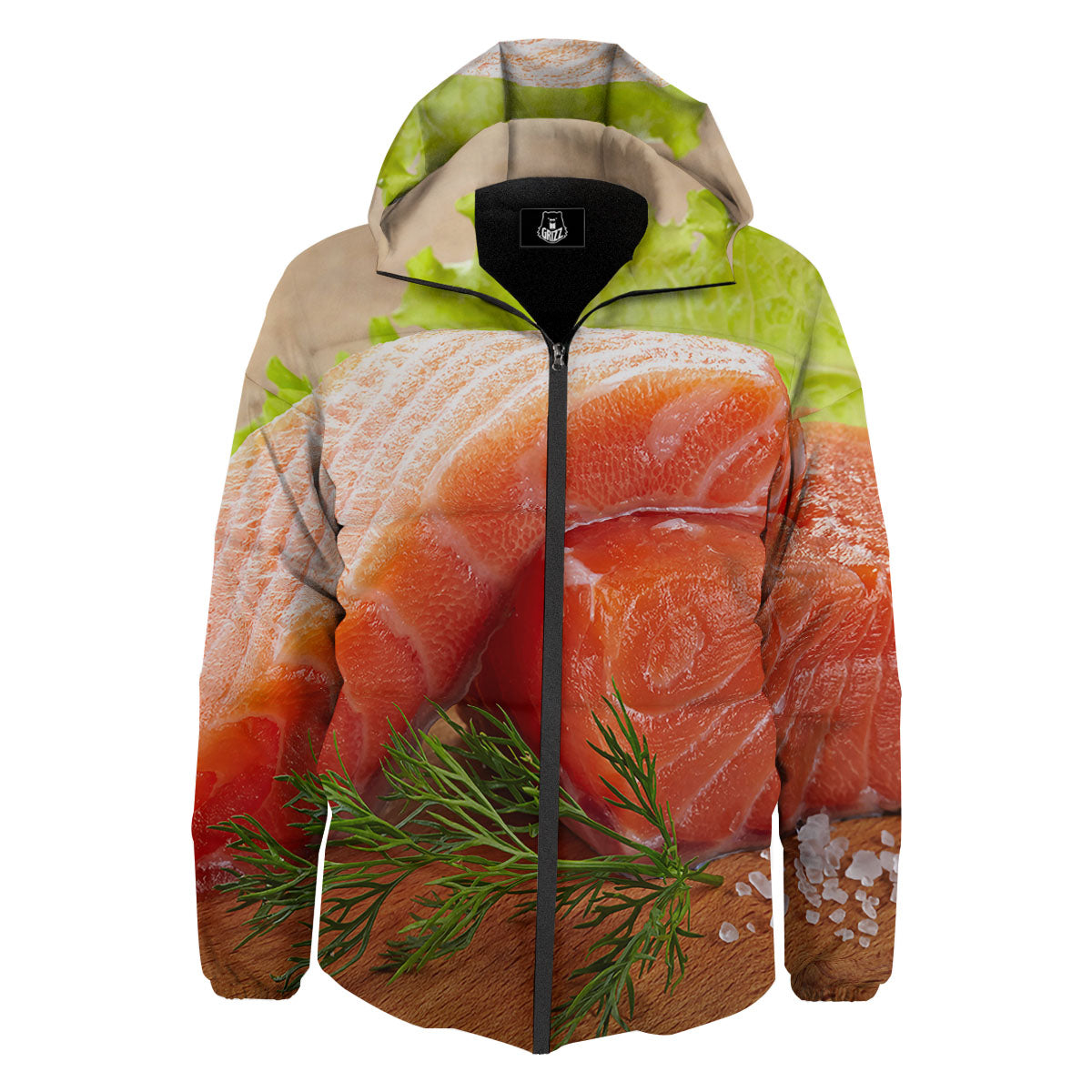 Fresh Salmon Print Down Jacket-grizzshop