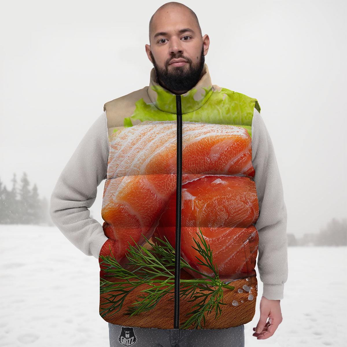 Fresh Salmon Print Down Vest