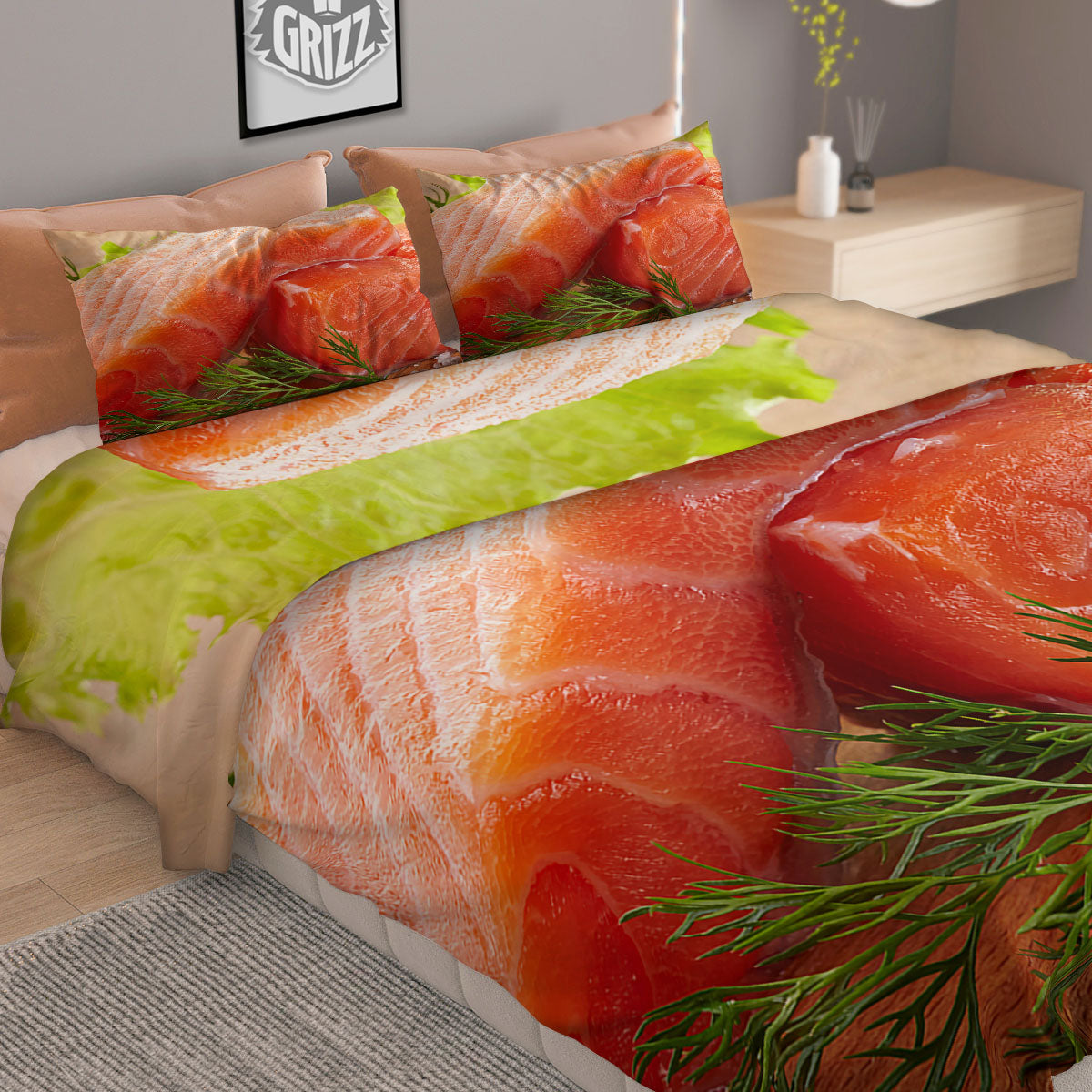 Fresh Salmon Print Duvet Cover Bedding Set