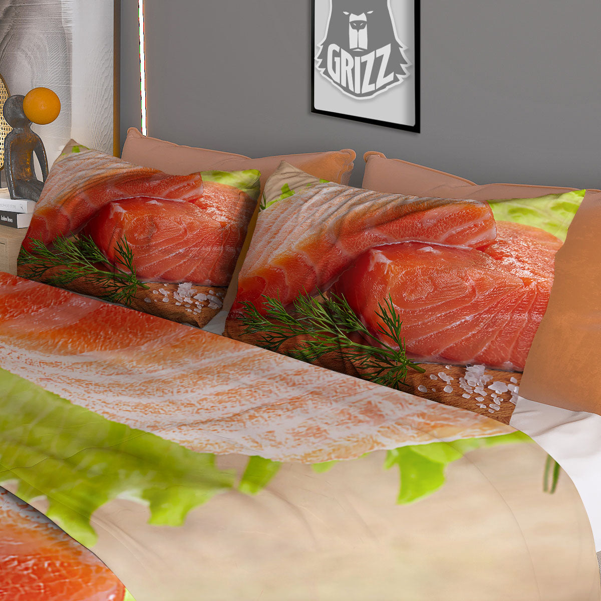 Fresh Salmon Print Duvet Cover Bedding Set