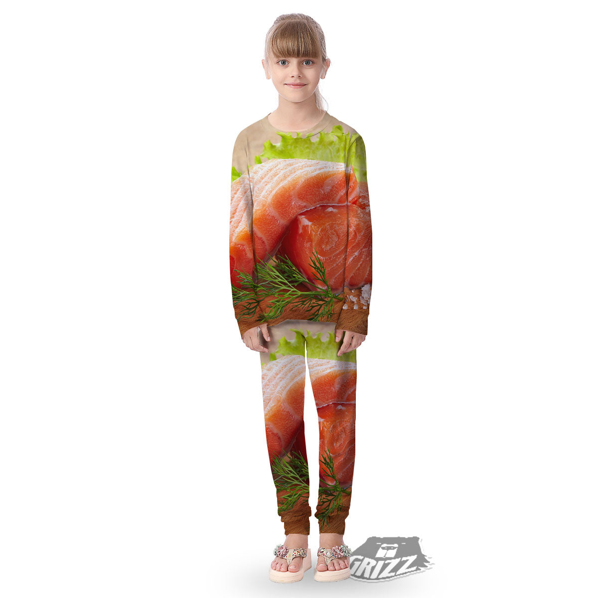 Fresh Salmon Print Kid's Pajamas-grizzshop