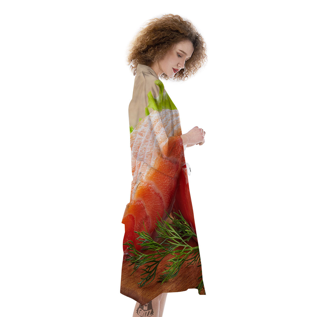 Fresh Salmon Print Kimono-grizzshop