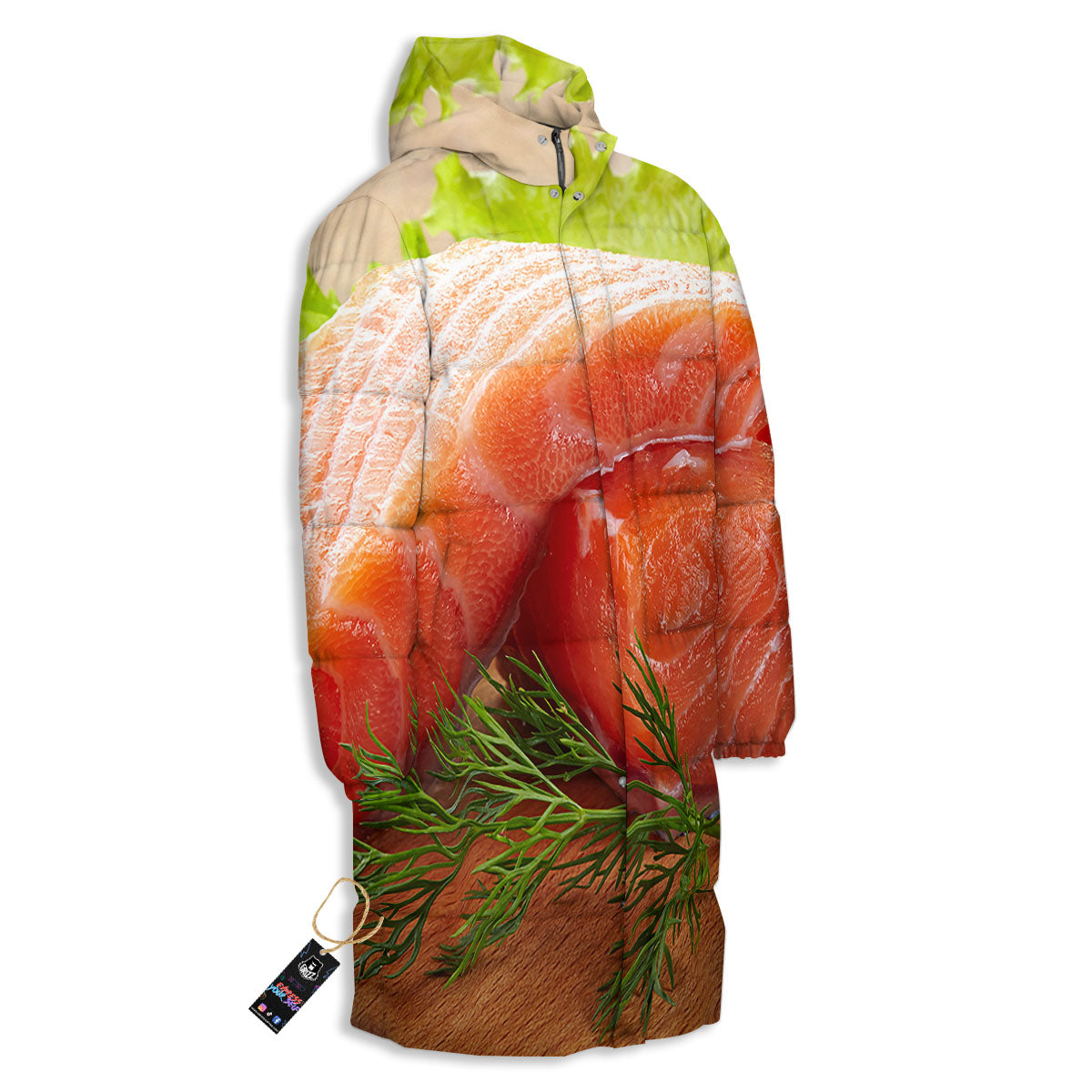Fresh Salmon Print Long Down Jacket-grizzshop