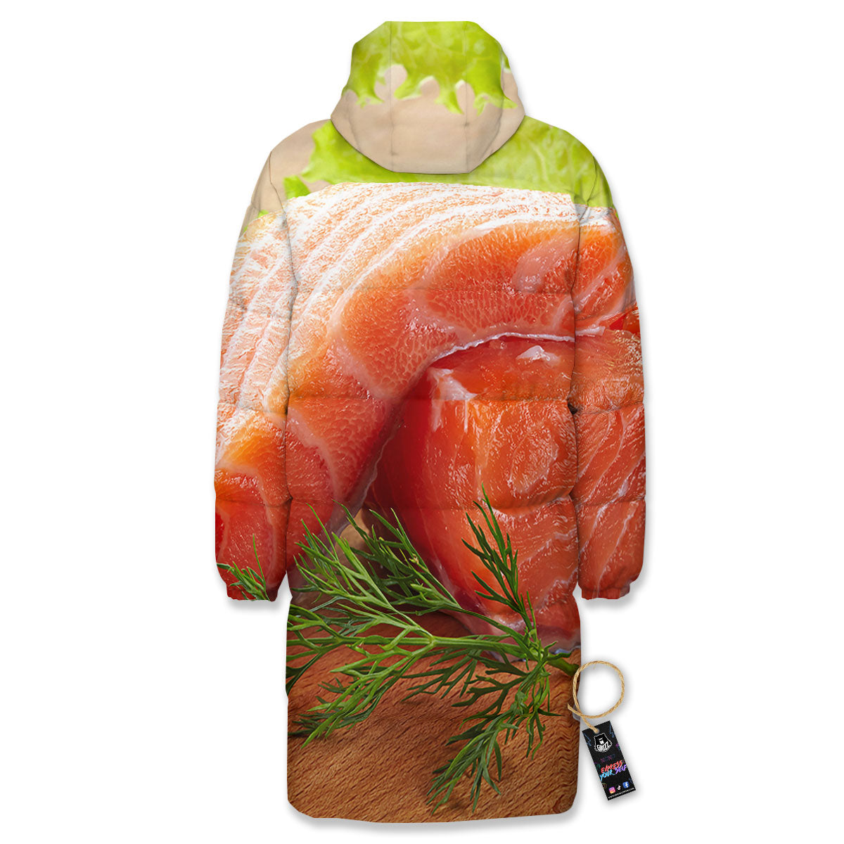 Fresh Salmon Print Long Down Jacket-grizzshop