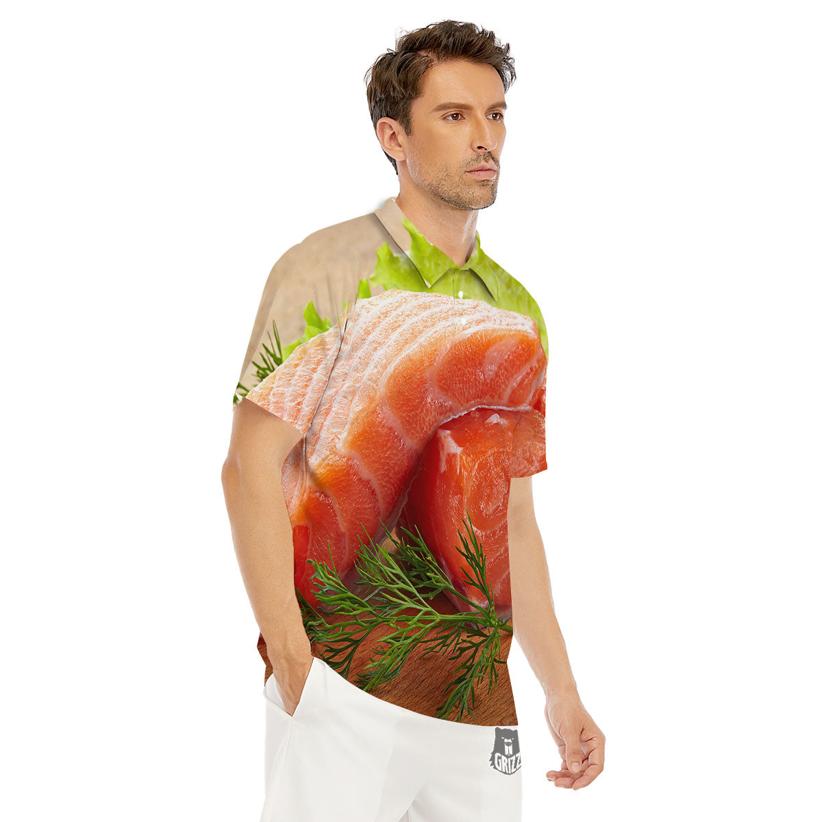 Fresh Salmon Print Men's Golf Shirts-grizzshop