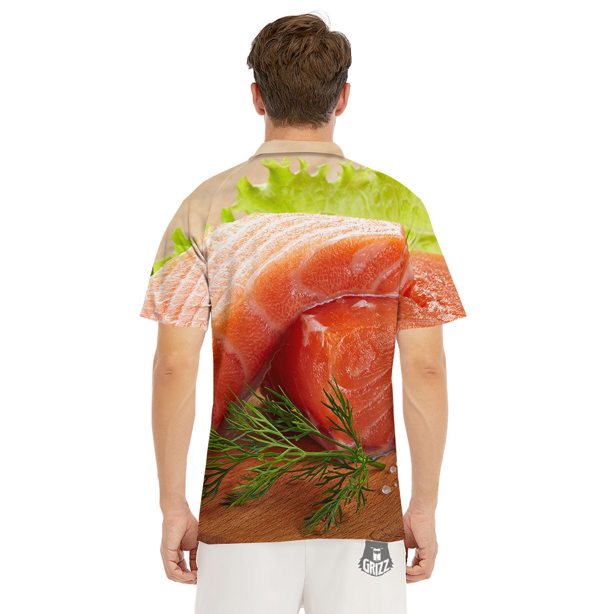 Fresh Salmon Print Men's Golf Shirts-grizzshop