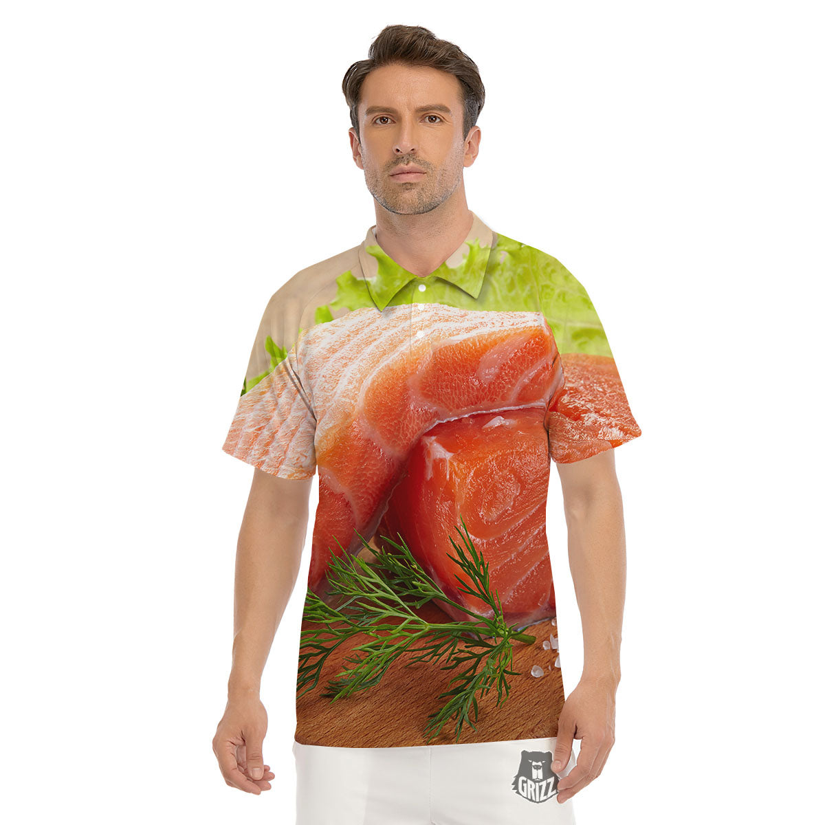 Fresh Salmon Print Men's Golf Shirts-grizzshop