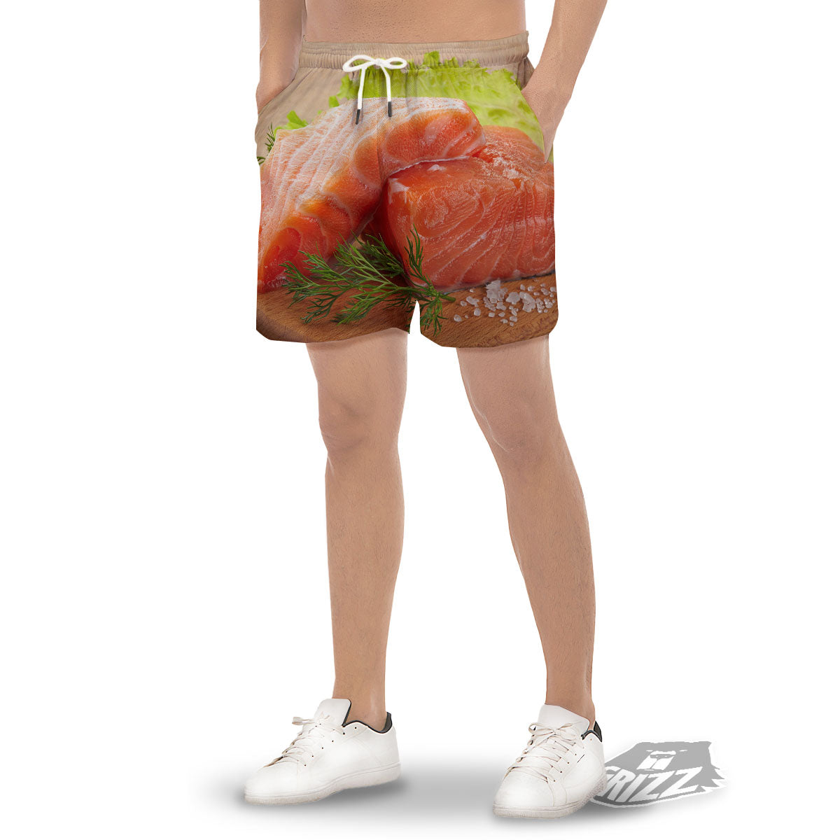 Fresh Salmon Print Men's Gym Shorts-grizzshop
