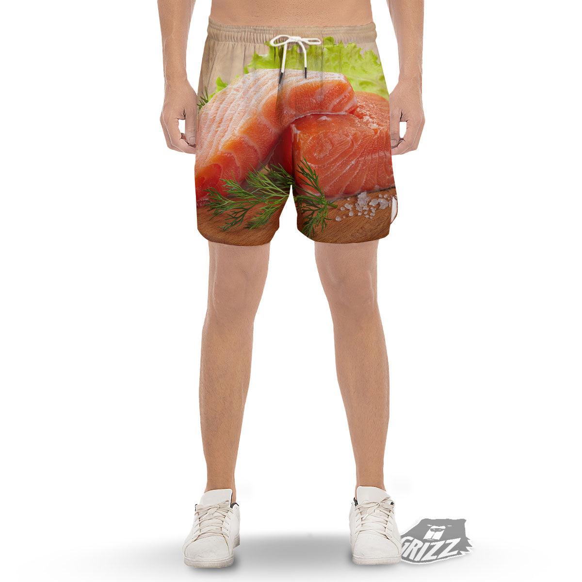Fresh Salmon Print Men's Gym Shorts-grizzshop