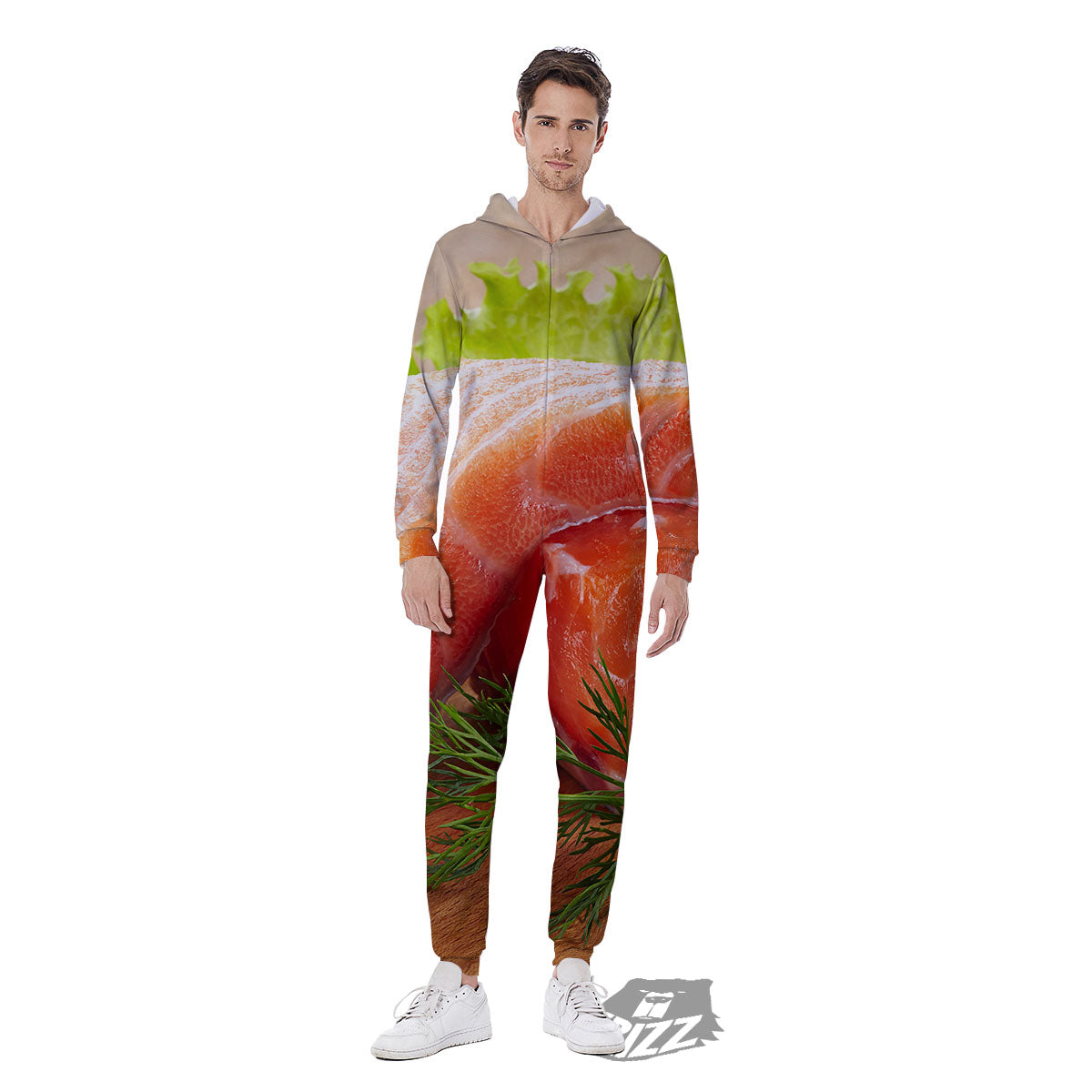 Fresh Salmon Print Men's Jumpsuit-grizzshop