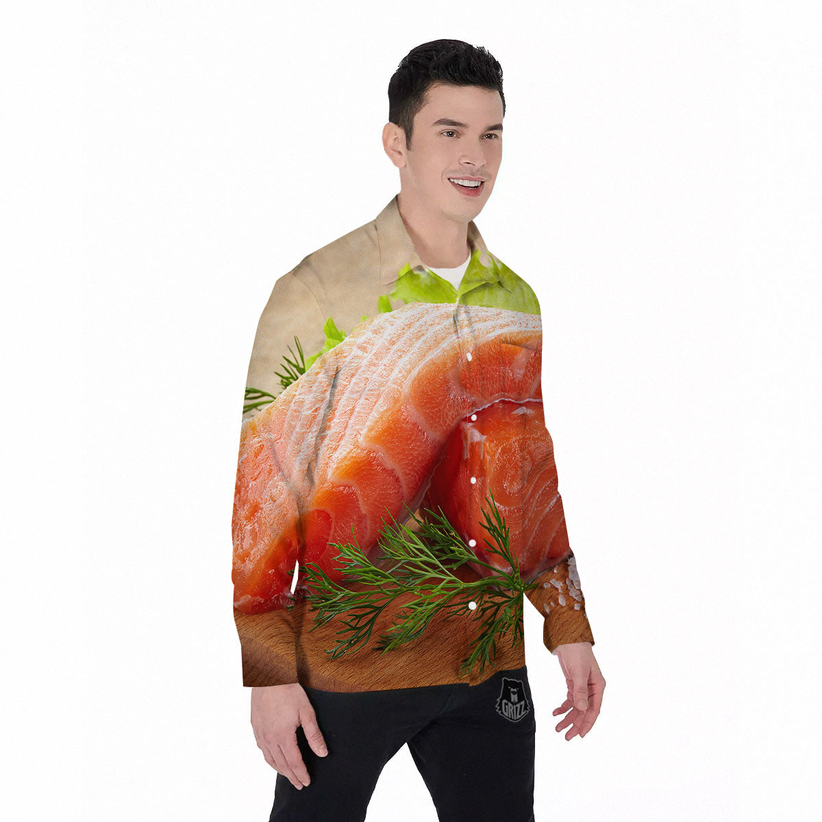 Fresh Salmon Print Men's Long Sleeve Shirts-grizzshop