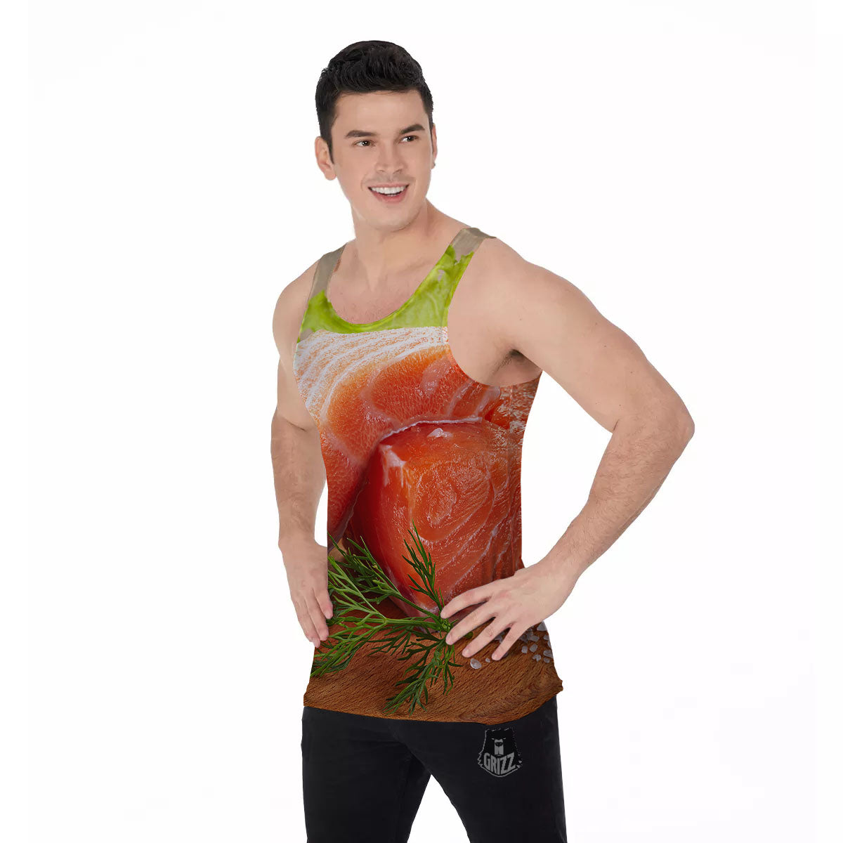 Fresh Salmon Print Men's Tank Top-grizzshop