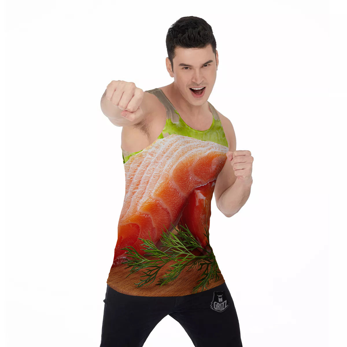 Fresh Salmon Print Men's Tank Top-grizzshop