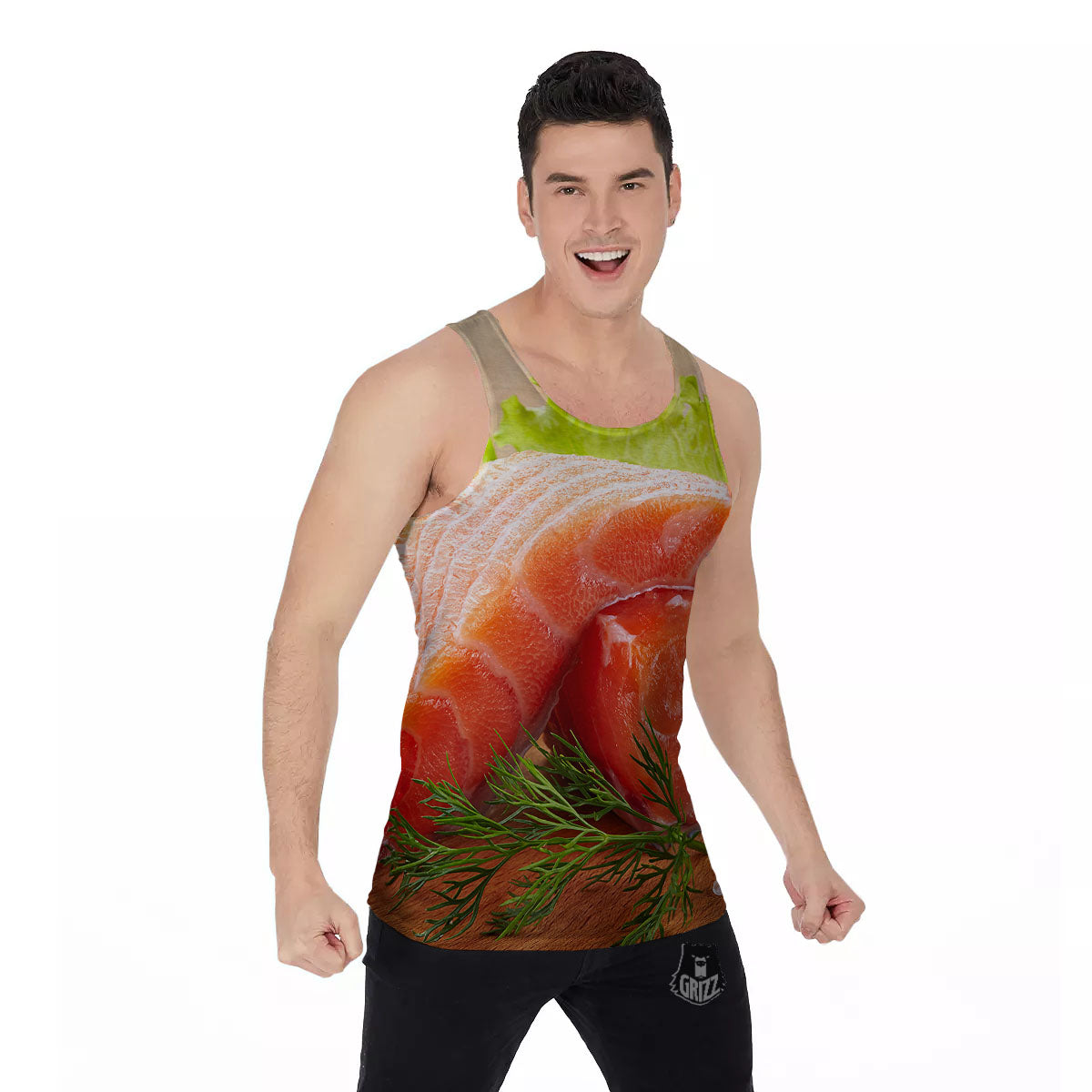 Fresh Salmon Print Men's Tank Top-grizzshop
