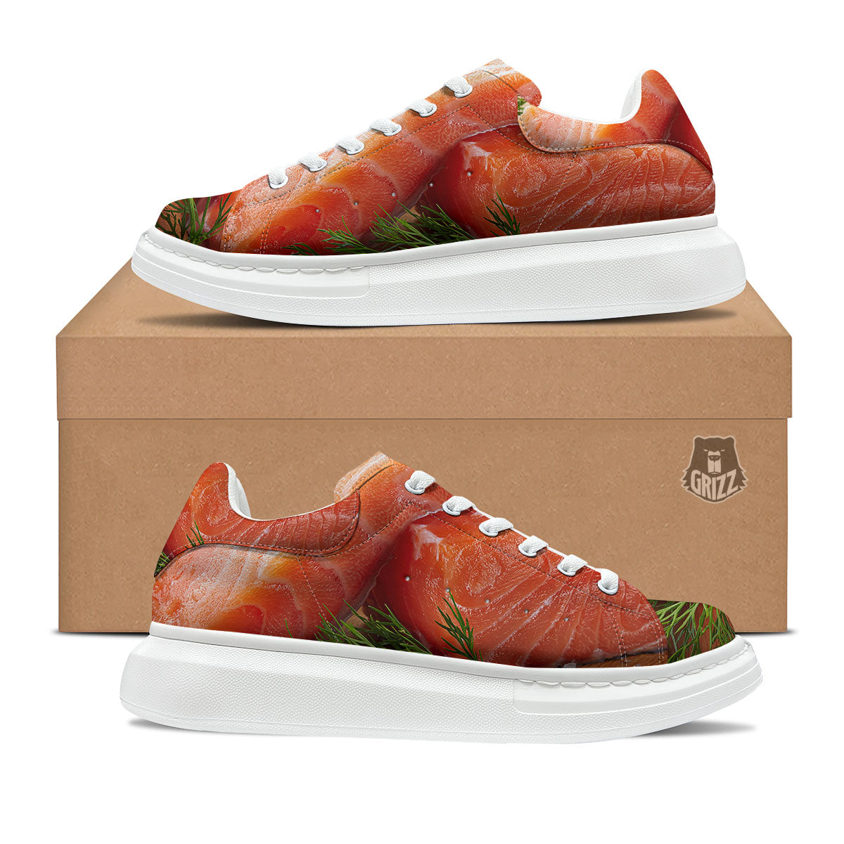 Fresh Salmon Print Platform Shoes-grizzshop