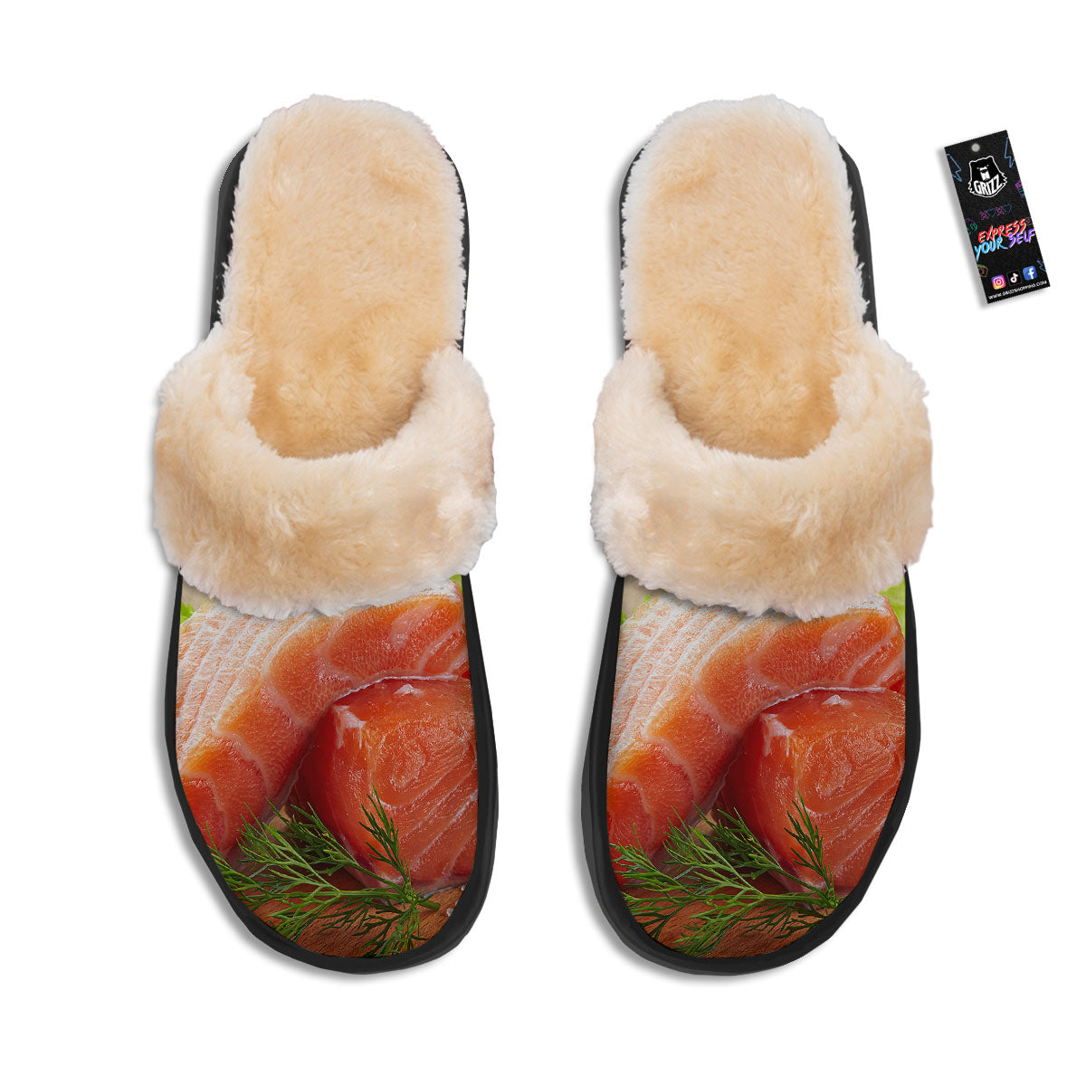 Fresh Salmon Print Slippers-grizzshop