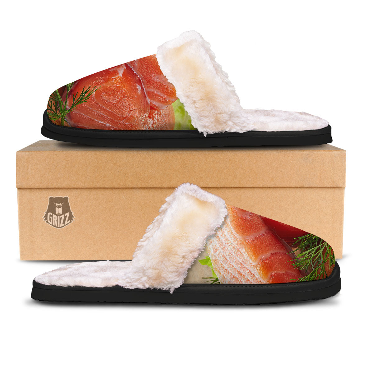 Fresh Salmon Print Slippers-grizzshop
