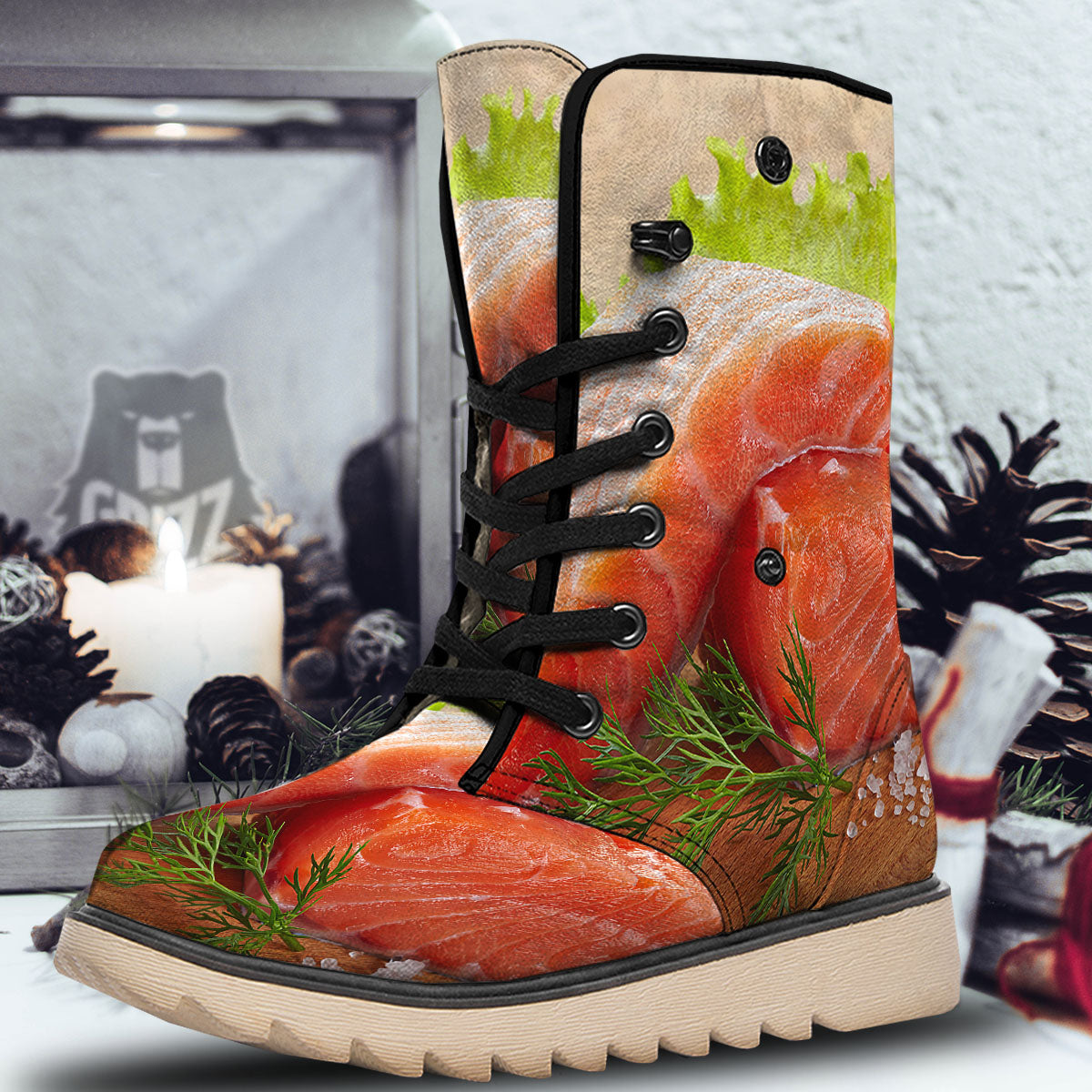 Fresh Salmon Print Snow Boots-grizzshop