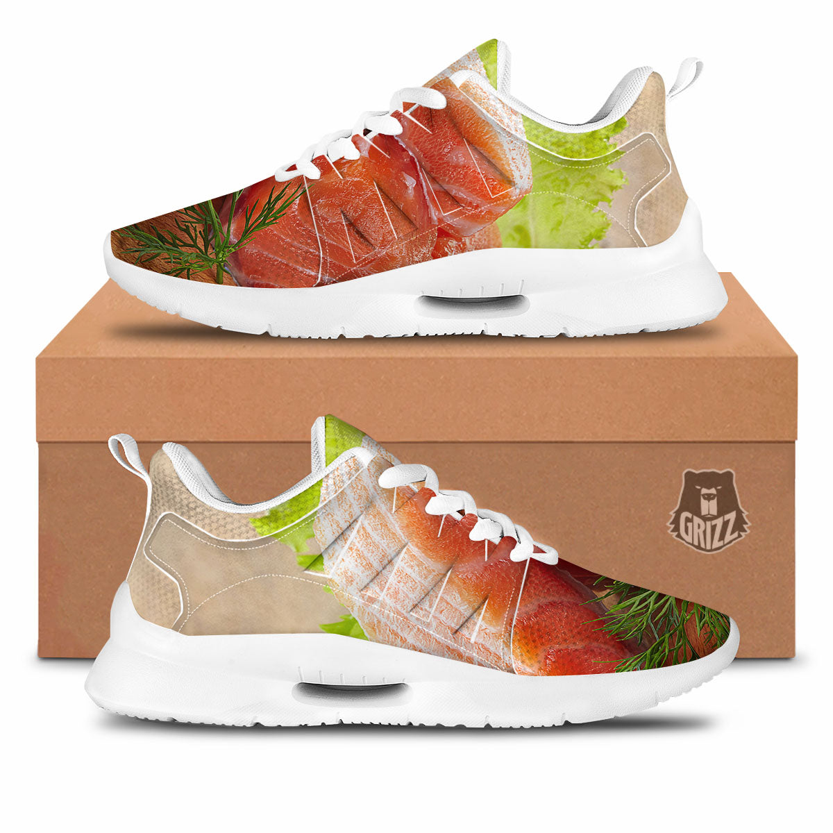 Fresh Salmon Print Tennis Shoes-grizzshop