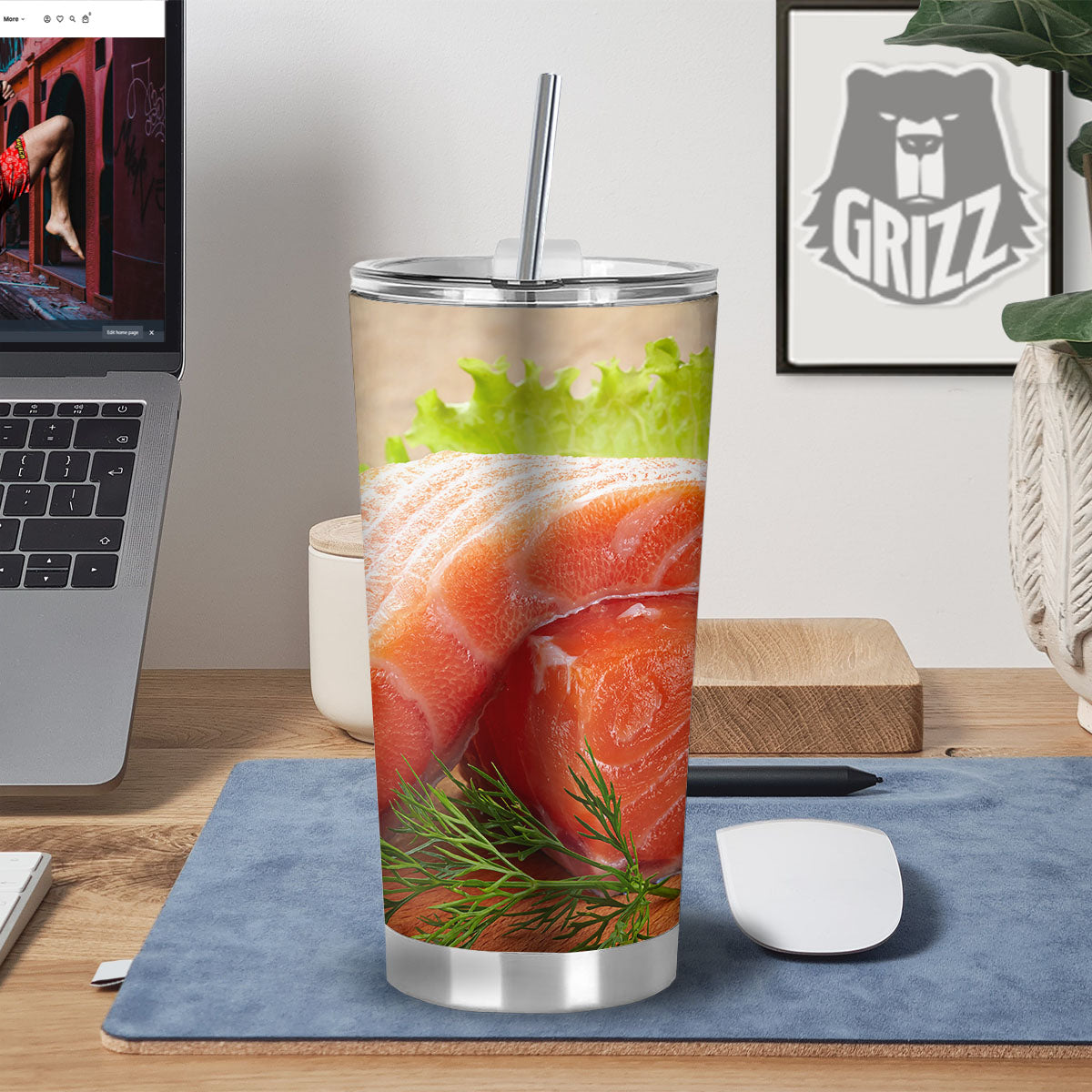 Fresh Salmon Print Tumbler-grizzshop