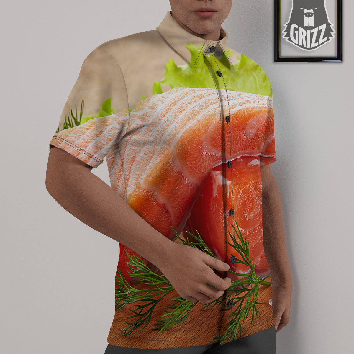 Fresh Salmon Print Untucked Shirts-grizzshop