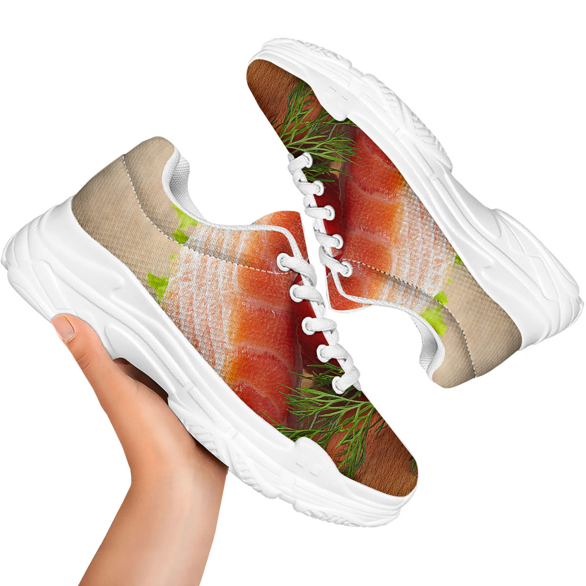Fresh Salmon Print White Chunky Shoes-grizzshop