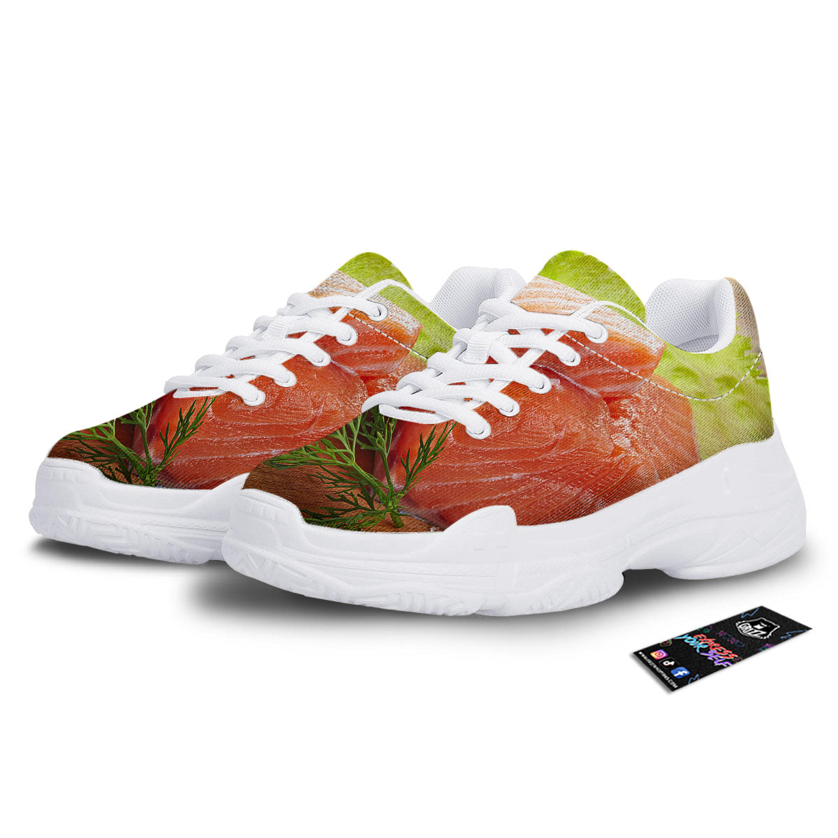 Fresh Salmon Print White Chunky Shoes-grizzshop