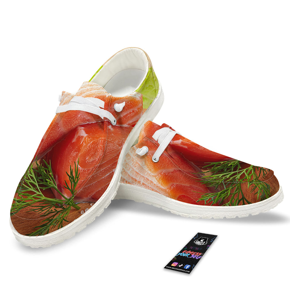 Fresh Salmon Print White Loafers-grizzshop