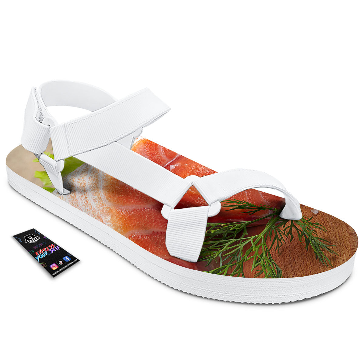Fresh Salmon Print White Open Toe Sandals-grizzshop