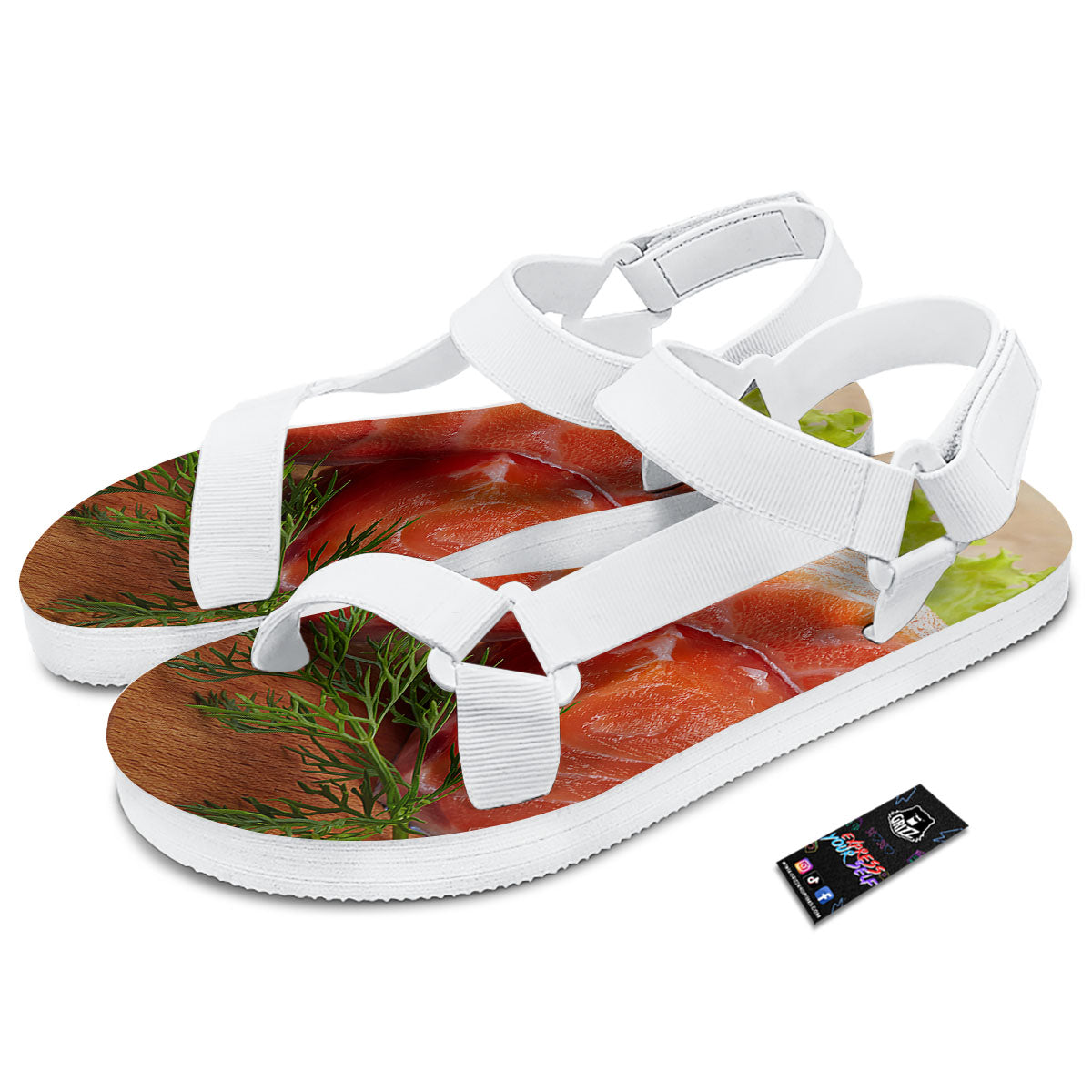 Fresh Salmon Print White Open Toe Sandals-grizzshop