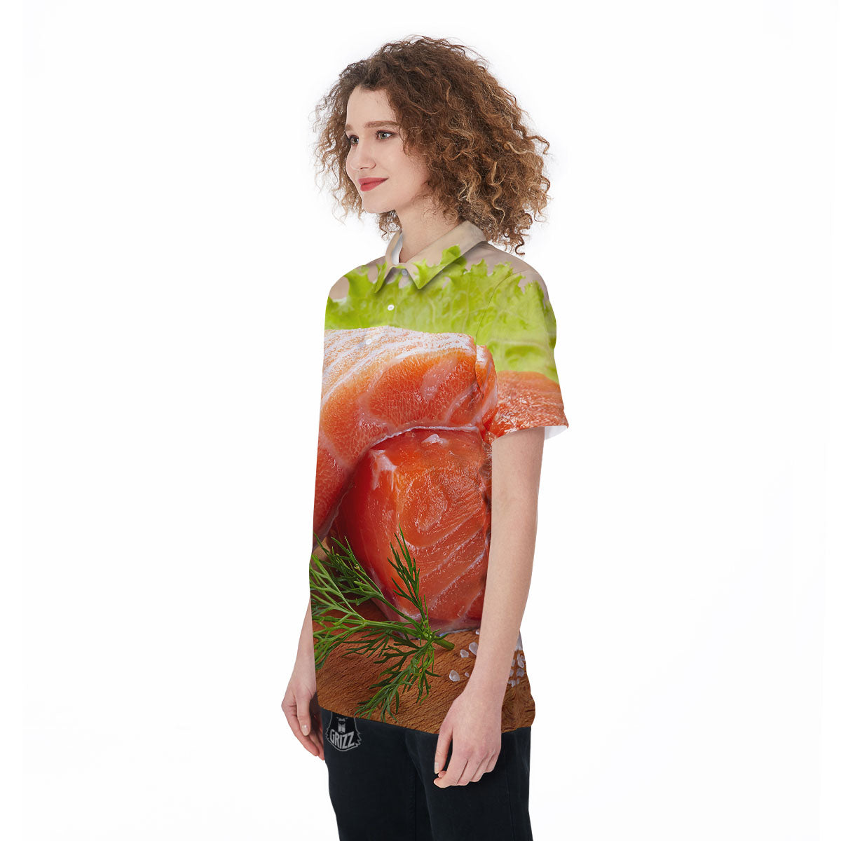 Fresh Salmon Print Women's Golf Shirts-grizzshop