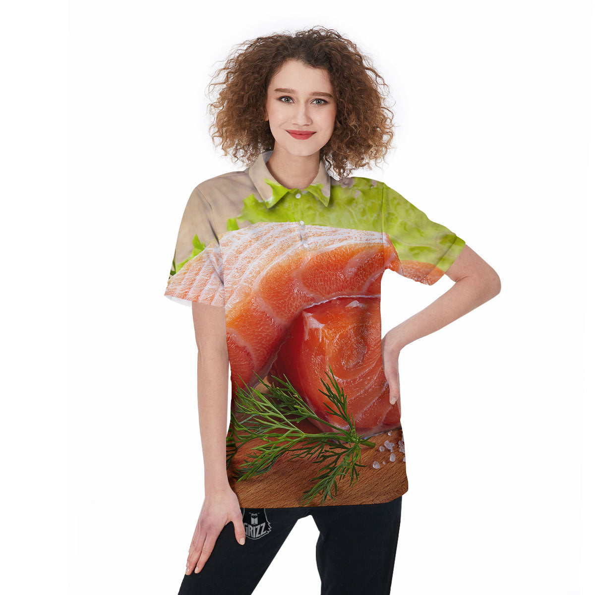 Fresh Salmon Print Women's Golf Shirts-grizzshop