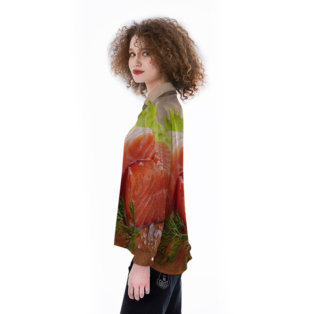 Fresh Salmon Print Women's Long Sleeve Shirts-grizzshop
