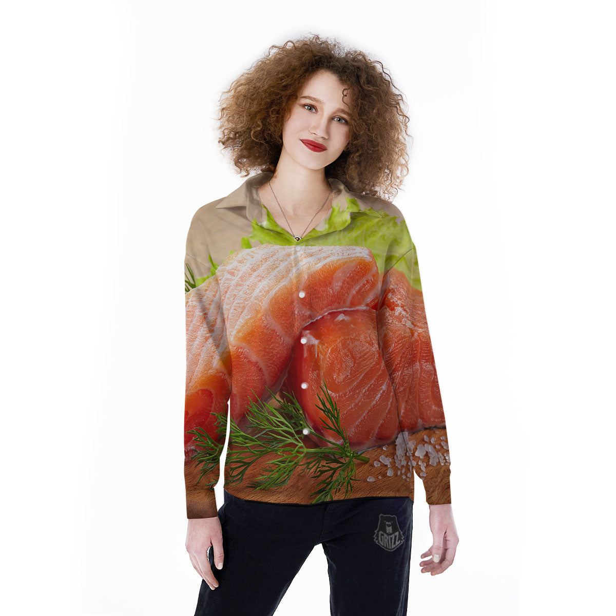 Fresh Salmon Print Women's Long Sleeve Shirts-grizzshop