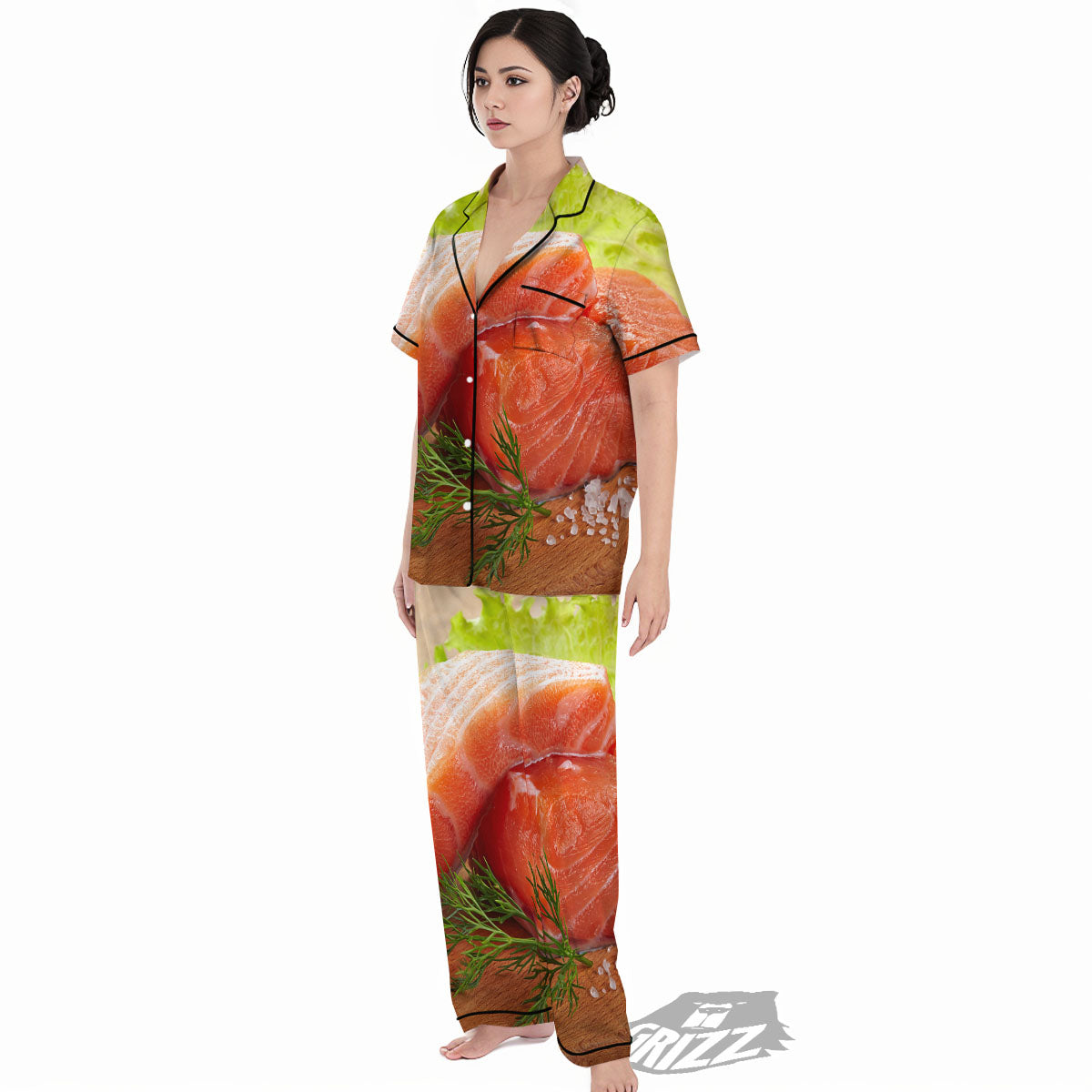 Fresh Salmon Print Women's Pajamas Set-grizzshop