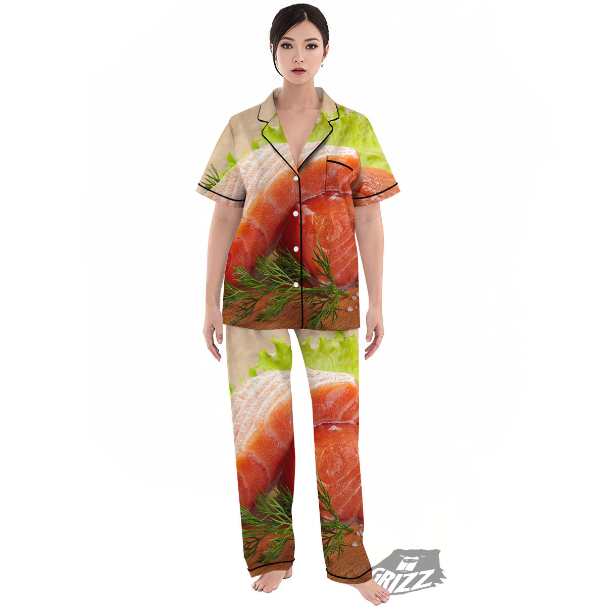 Fresh Salmon Print Women's Pajamas Set-grizzshop
