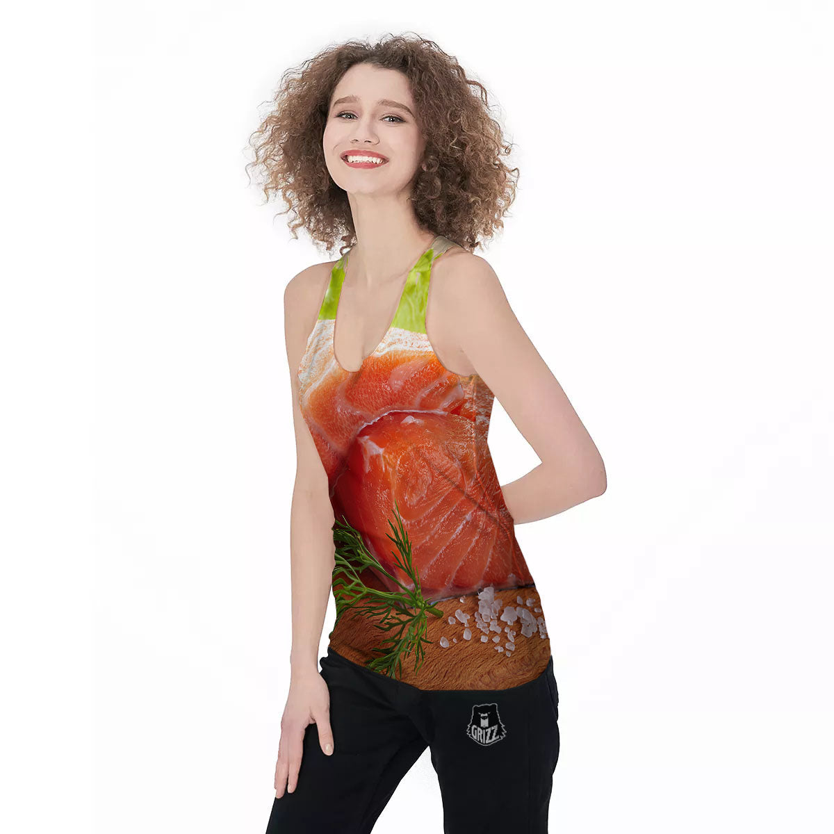 Fresh Salmon Print Women's Racerback Tank Top-grizzshop