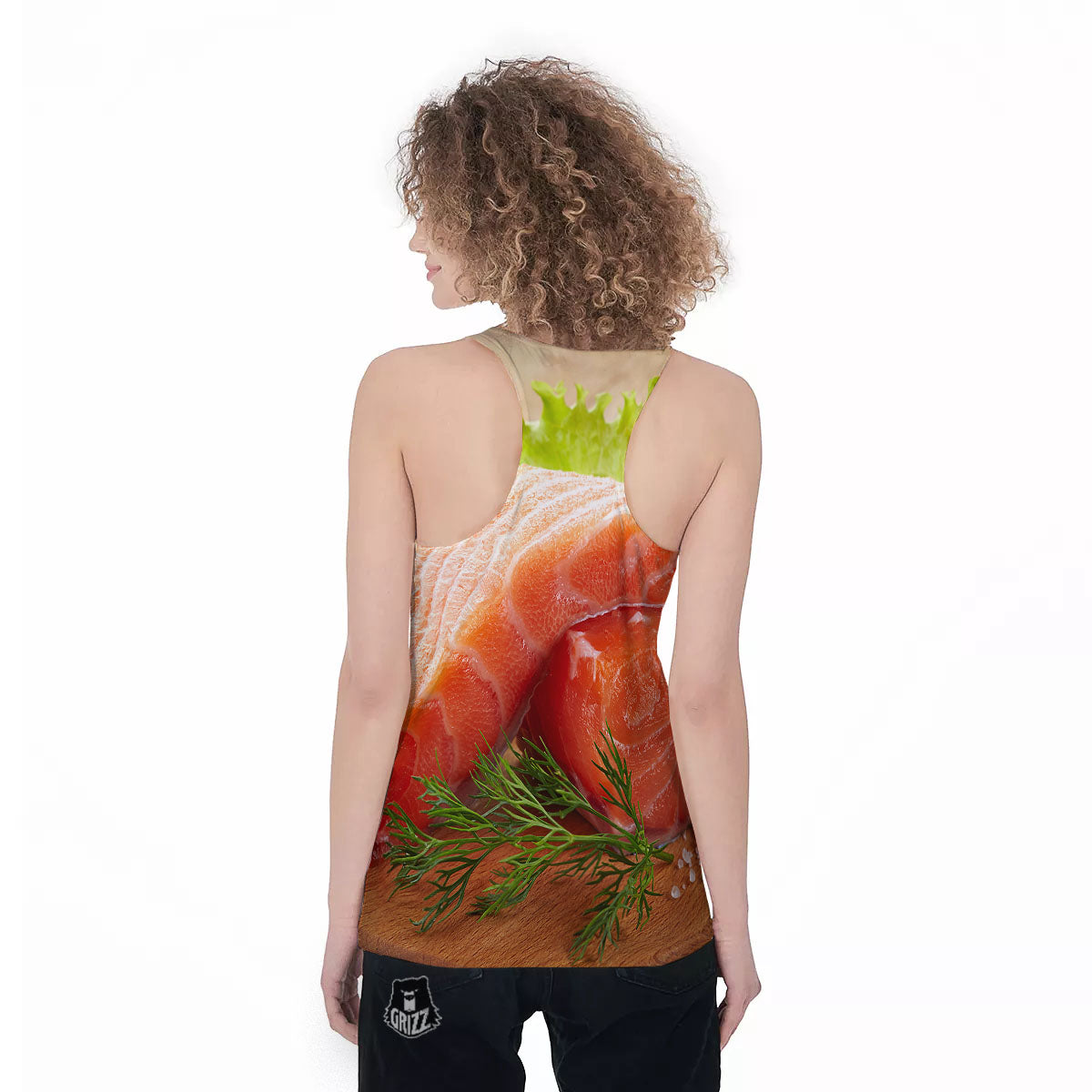 Fresh Salmon Print Women's Racerback Tank Top-grizzshop
