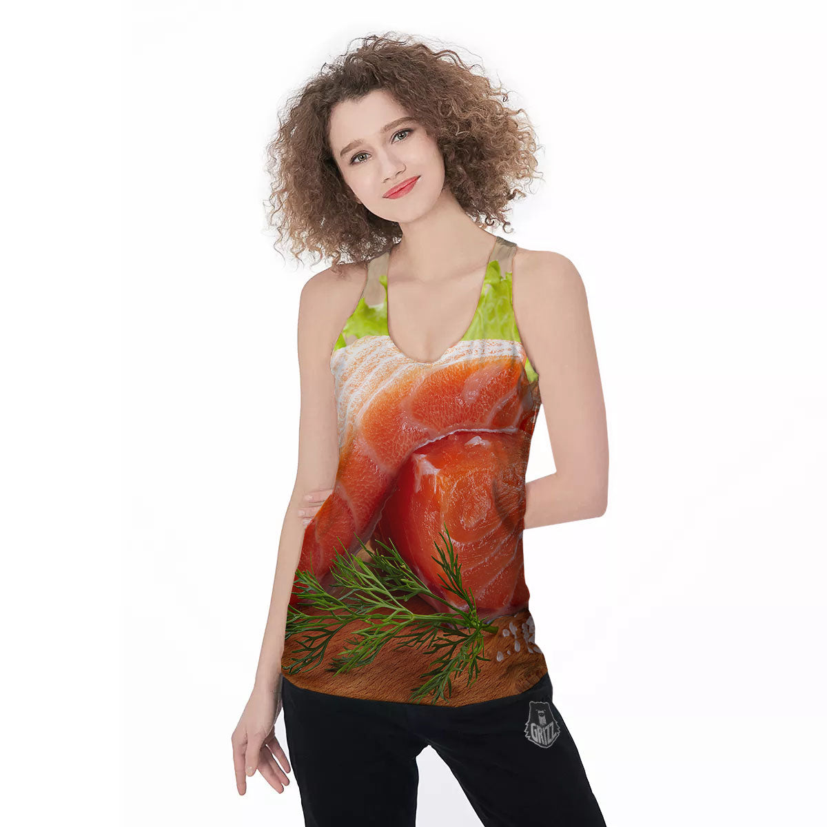 Fresh Salmon Print Women's Racerback Tank Top-grizzshop