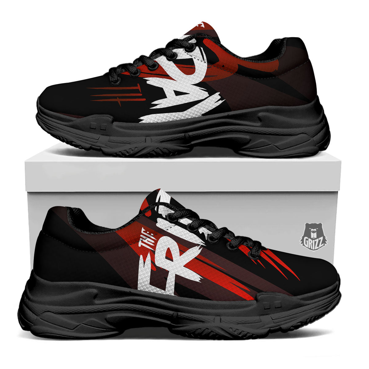 Friday 13 Print Black Chunky Shoes-grizzshop