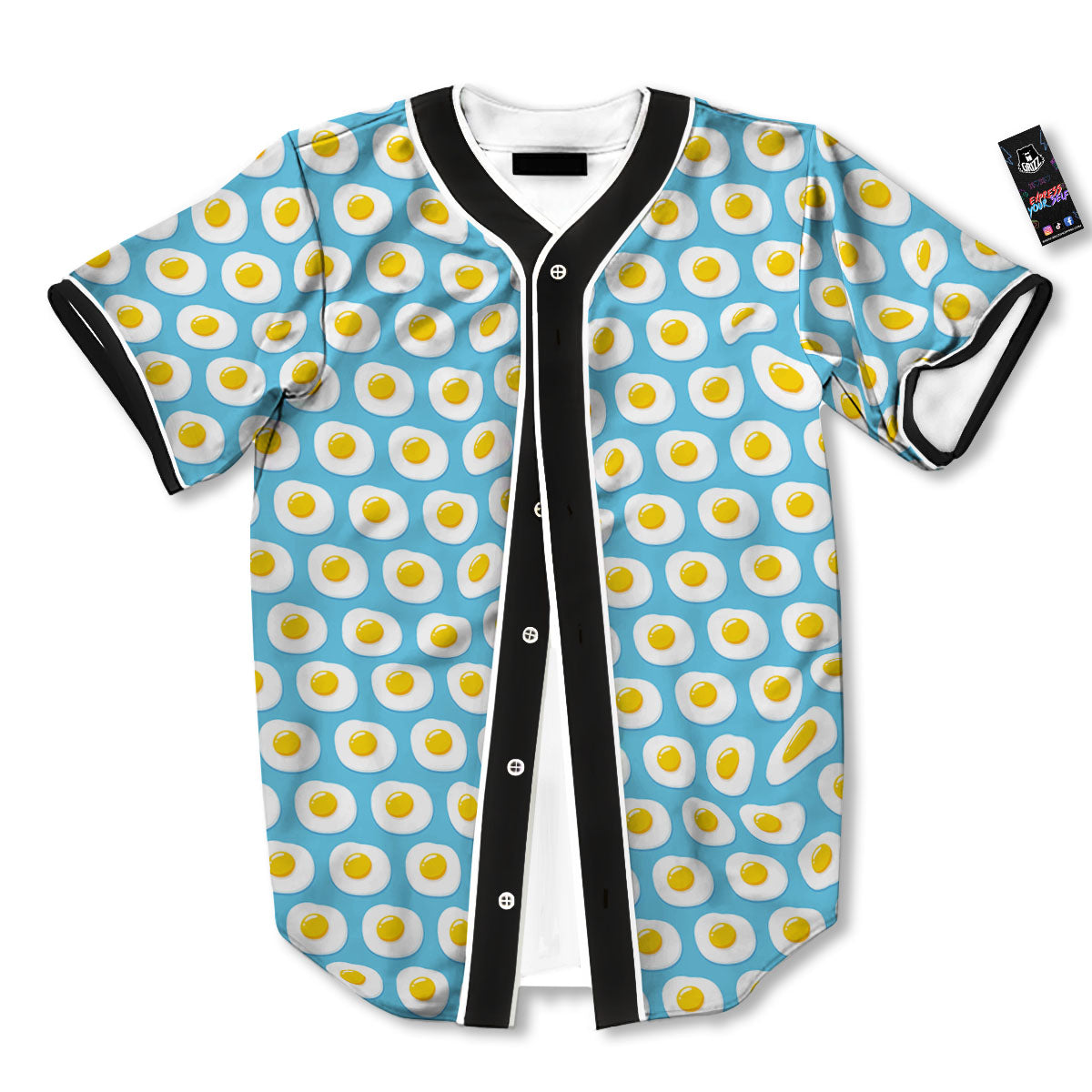 Fried Eggs Blue Print Pattern Baseball Jersey-grizzshop