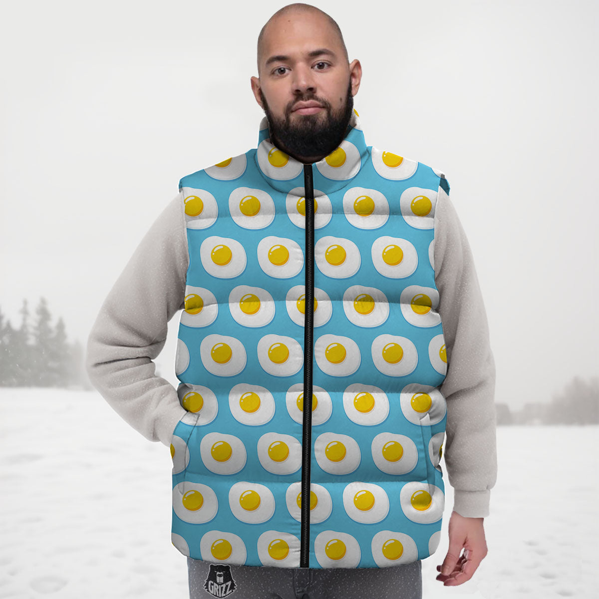 Fried Eggs Blue Print Pattern Down Vest