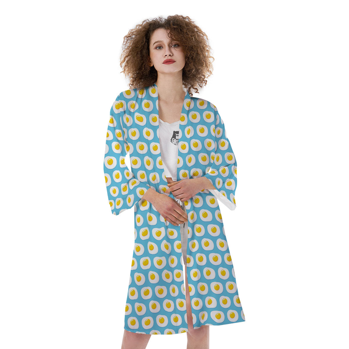 Fried Eggs Blue Print Pattern Kimono-grizzshop