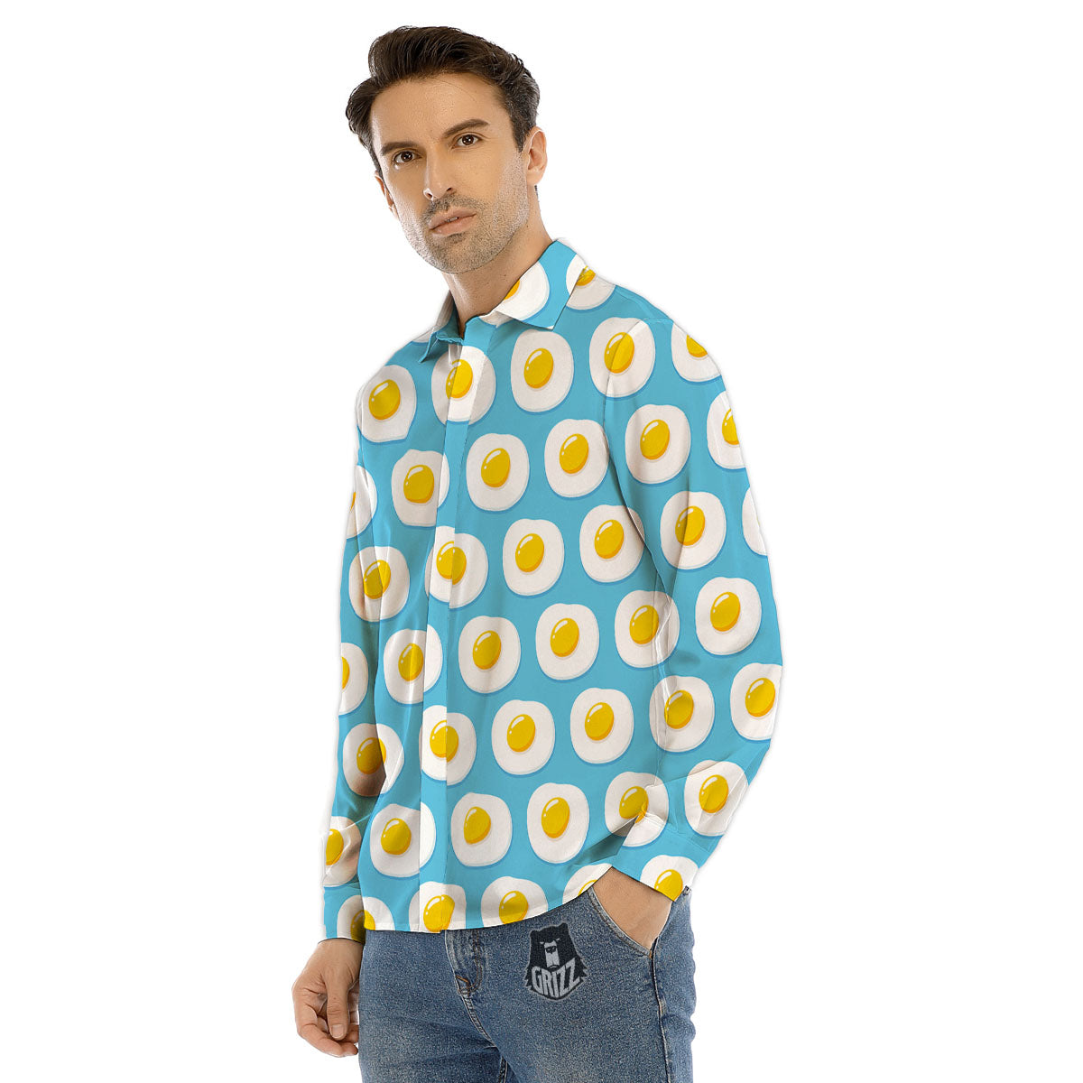 Fried Eggs Blue Print Pattern Men's Dress Shirts-grizzshop
