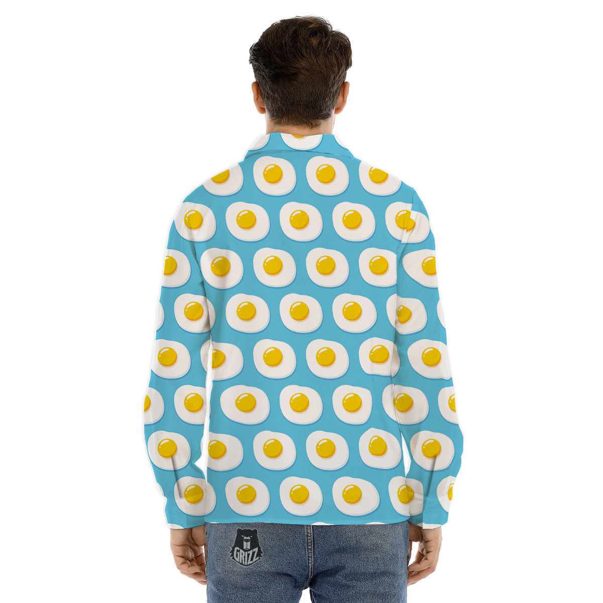 Fried Eggs Blue Print Pattern Men's Dress Shirts-grizzshop
