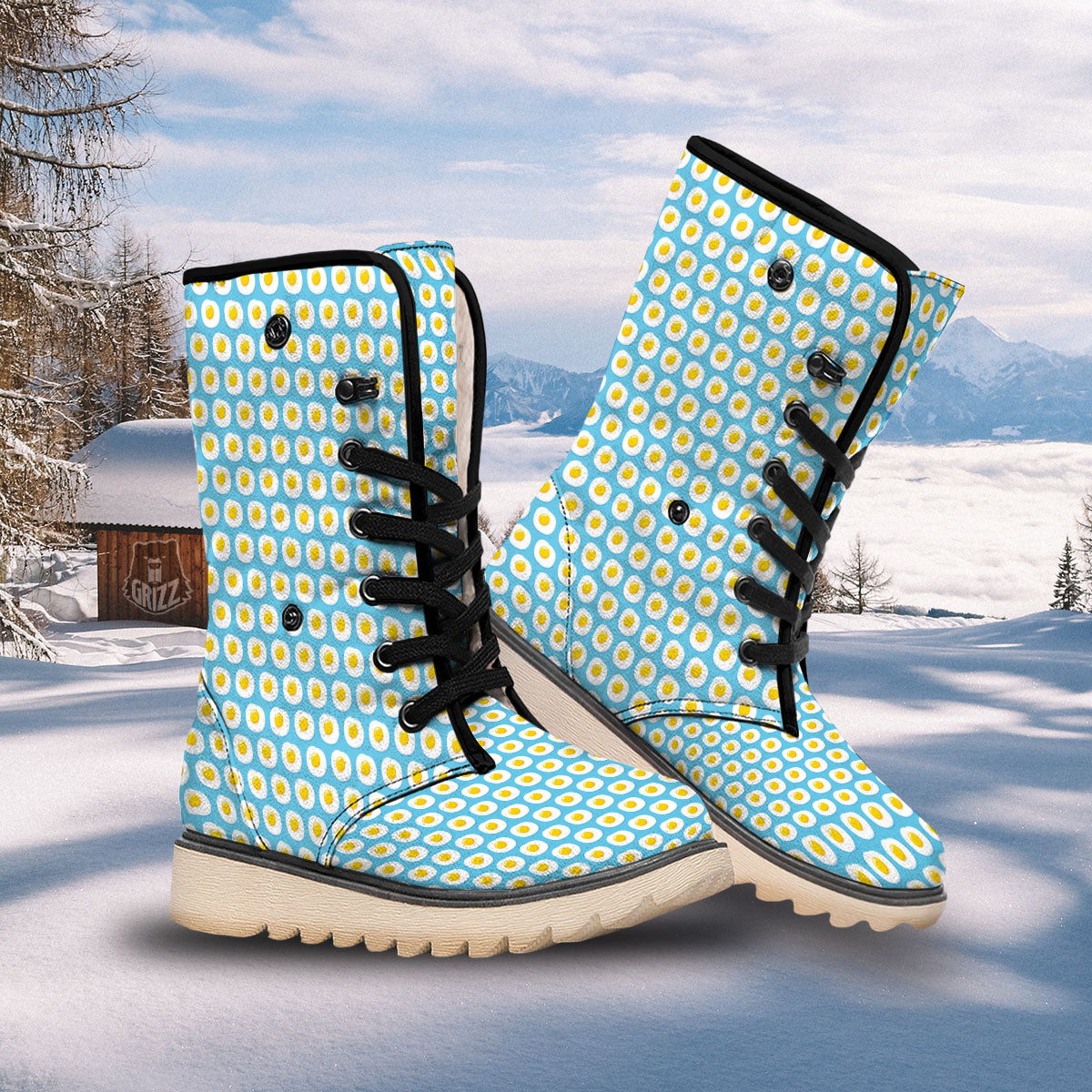 Fried Eggs Blue Print Pattern Snow Boots-grizzshop