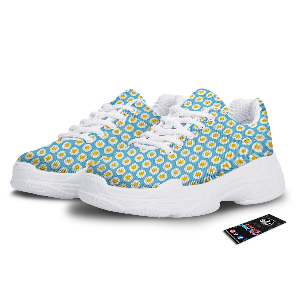 Fried Eggs Blue Print Pattern White Chunky Shoes-grizzshop
